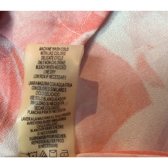 Karl Lagerfeld Paris Pink Floral Blouse Roll Tab Sleeves Size Large - Picture 7 of 8